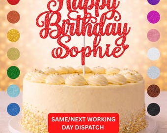 Glitter Cake Topper Personalised | Luxury Custom Birthday Decor | Any Name & Age | 15cm Glitter Cardstock | Choice of Glitter Colours