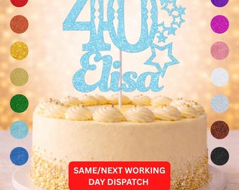 Glitter Cake Topper Personalised | Luxury Custom Birthday Decor | Any Name & Age | 15cm Glitter Cardstock | Choice of Glitter Colours