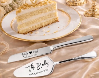 Personalised Pastry Slicer and Divider Set | Wedding Cake Server | Custom Engraved Spatula | Bridal Shower Gift | Dessert Ceremony Pieces