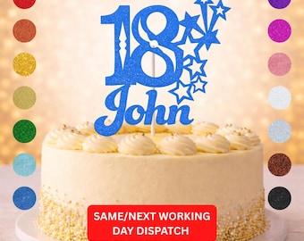 Glitter Cake Topper Personalised | Luxury Custom Birthday Decor | Any Name & Age | 15cm Glitter Cardstock | Choice of Glitter Colours