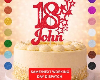 Glitter Cake Topper Personalised | Luxury Custom Birthday Decor | Any Name & Age | 15cm Glitter Cardstock | Choice of Glitter Colours