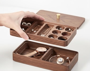 Walnuss Schmuckschatulle | Doppelschicht Taschenorganizer P36