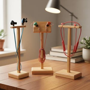 Handcrafted Solid Wood Headphone Stand | Sports-Inspired Bluetooth Headset Display Holder B38