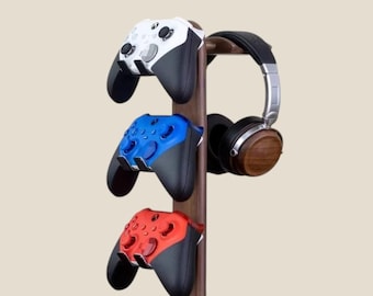 Soporte de madera de haya para mando de juegos con soporte para auriculares