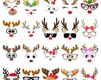 Christmas Reindeer Faces PNG Bundle, Girl Reindeer Png, Boy Reindeer Png, Cute Reindeer Face Png, Cricut Cut Files, Instant Download