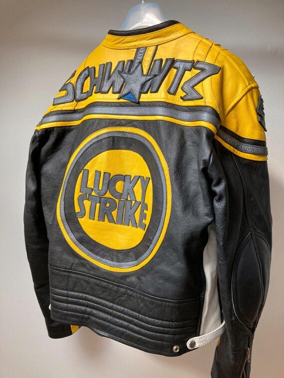 Lucky Strike Racing Leather Jacket: Cowhide Retro Cafe Racer Biker