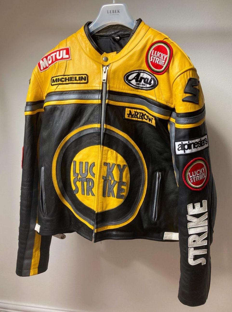 Lucky Strike Racing Leather Jacket: Cowhide Retro Cafe Racer Biker