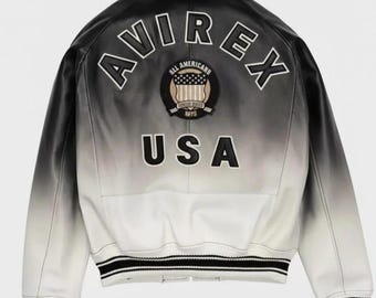Avirex Gradient  Style Leather Jacket – USA Letterman Bomber, All American Patch Jacket, Streetwear Fashion