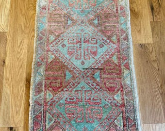 Vintage Turkish Oushak Rug, 4x6 Handmade Wool Runner, Teal & Pink Hallway Rug, Antique Style Kitchen Runner, Boho Home Decor