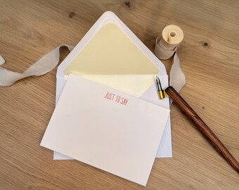 Letterpressed Stationery Set | Red Foil 'Just to Say' Notelets, 10 Pack A6