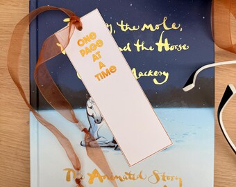 Handmade Gold Foiled Bookmark: Cotton Paper with Satin Ribbon Beads