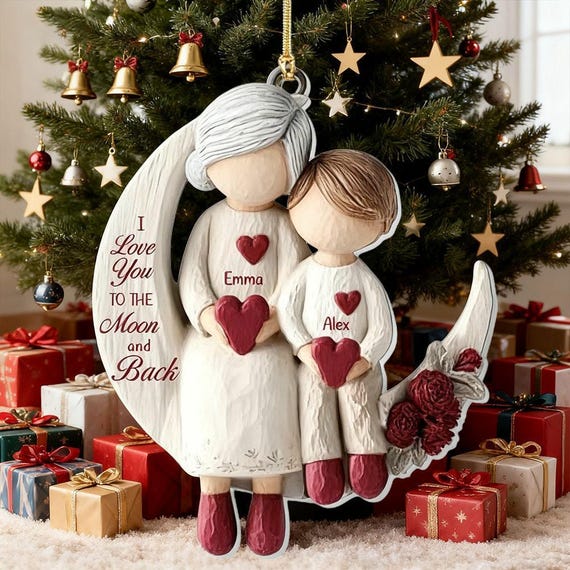 Grandma & Grandkid On Moon - Personalized Custom Acrylic Ornament