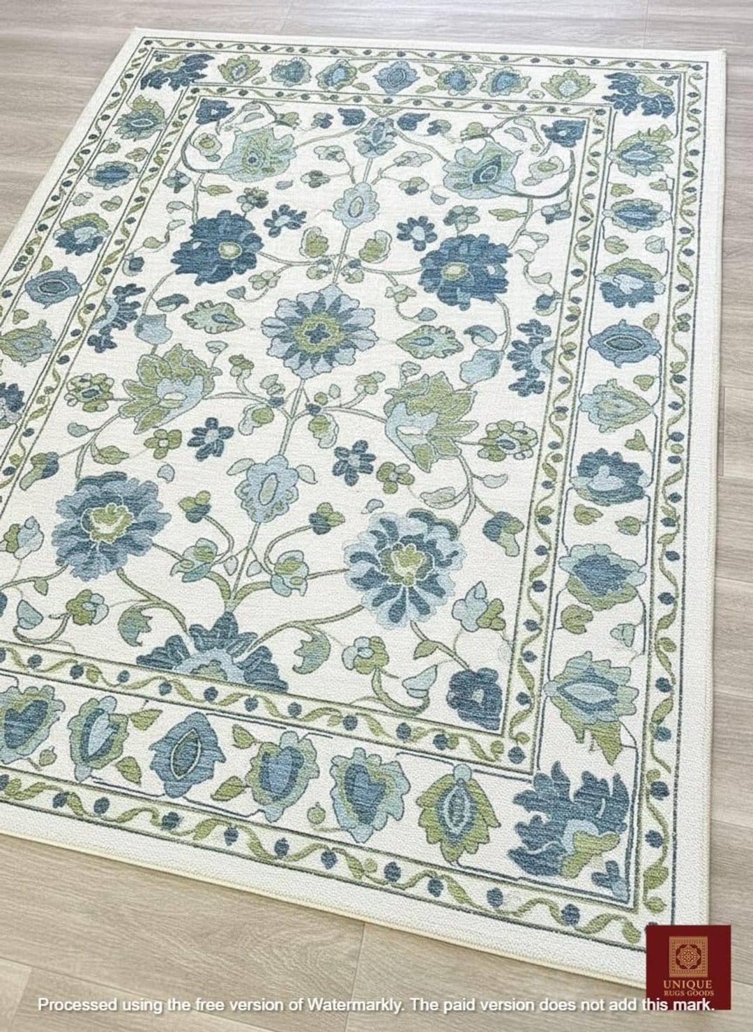 Blue Floral Hand Tufted Wool Rug, Traditional Botanical Area Rug for ...