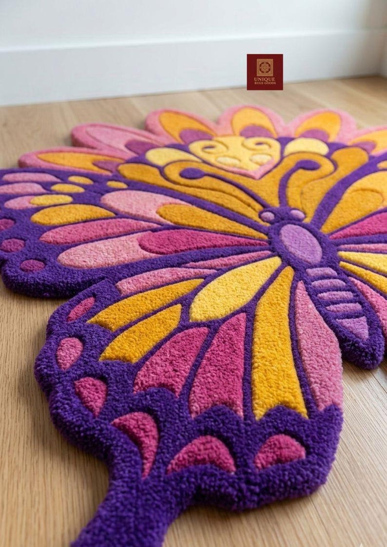 3 Körper Problem Handgetufteter Schmetterlings-Wollteppich - Bunter 3D-Teppich für ...