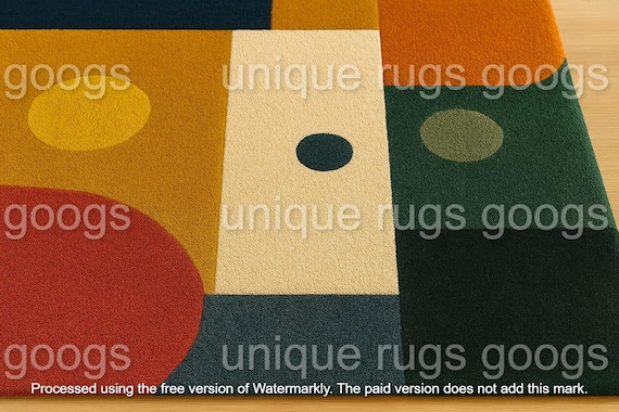 Hand Tufted Wool Rug | Geometric Abstract Area Rug | Modern Colorful Floor Mat | Living Rom