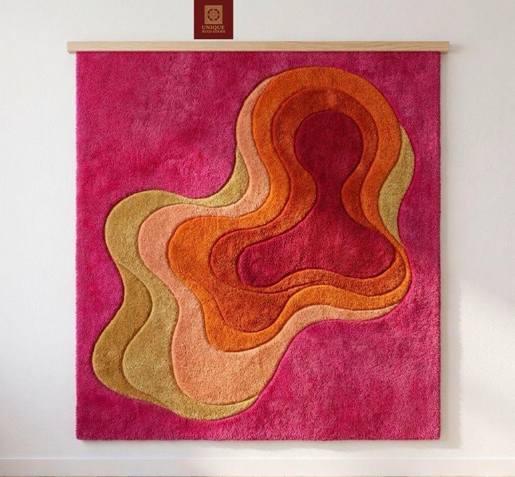 Hand Tufted Wool Rug, 70s Retro Wavy Area Rug, Mid Century Modern Large ...