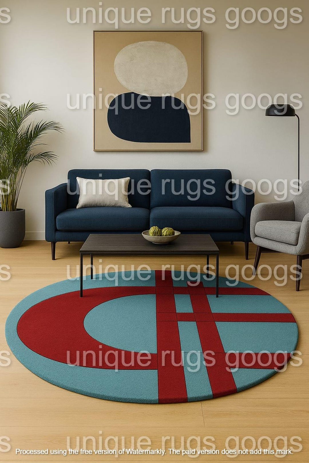 Abstract Blue and Red Round Area Rug | Modern Floor Art Hand Tufted ...