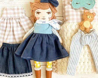 Handmade doll: heirloom doll with light brown hair, bespoke doll with accessories