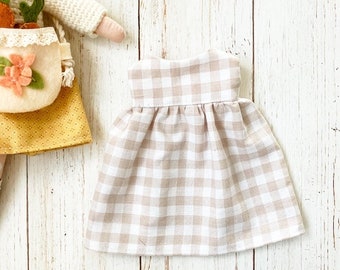 Small Doll Dress: Neutral Gingham doll dress