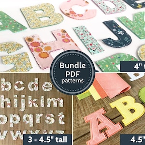 Pacote de padrões de letras do alfabeto de tecido: maiúsculas, minúsculas e universitárias (download digital)