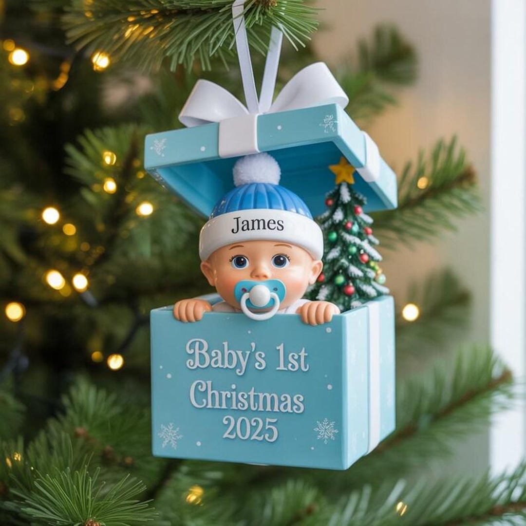 Baby's First Christmas Ornament 2025, Custom Baby Name Ornament