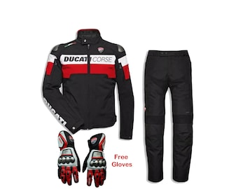Ducati Corse Starda C5 motorpak cordura comfort, waterdicht, CE gepantserde ducati jas broek met gratis handschoenen