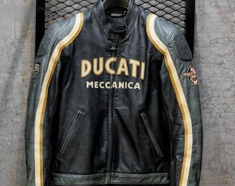 Vintage Ducati Meccanica Leather Motorcycle Jacket – Retro Cafe Racer Biker Gear Ducati Leather Jacket