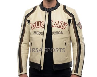 Classic Ducati Meccanica Leather Racing Jacket | Distressed Biker Apparel | Cafe Racer Style