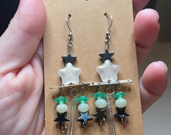 Stars and Green Bead Earrings