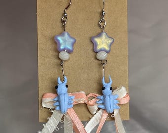 Blue Bug and Bow Earrings