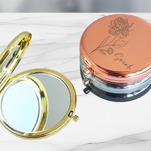 Personalized Compact Mirror for Bridesmaid Proposal Bridal Shower Gifts Birth Flower Pocket Mirror Bachelor Party Faver Friend's Birthday