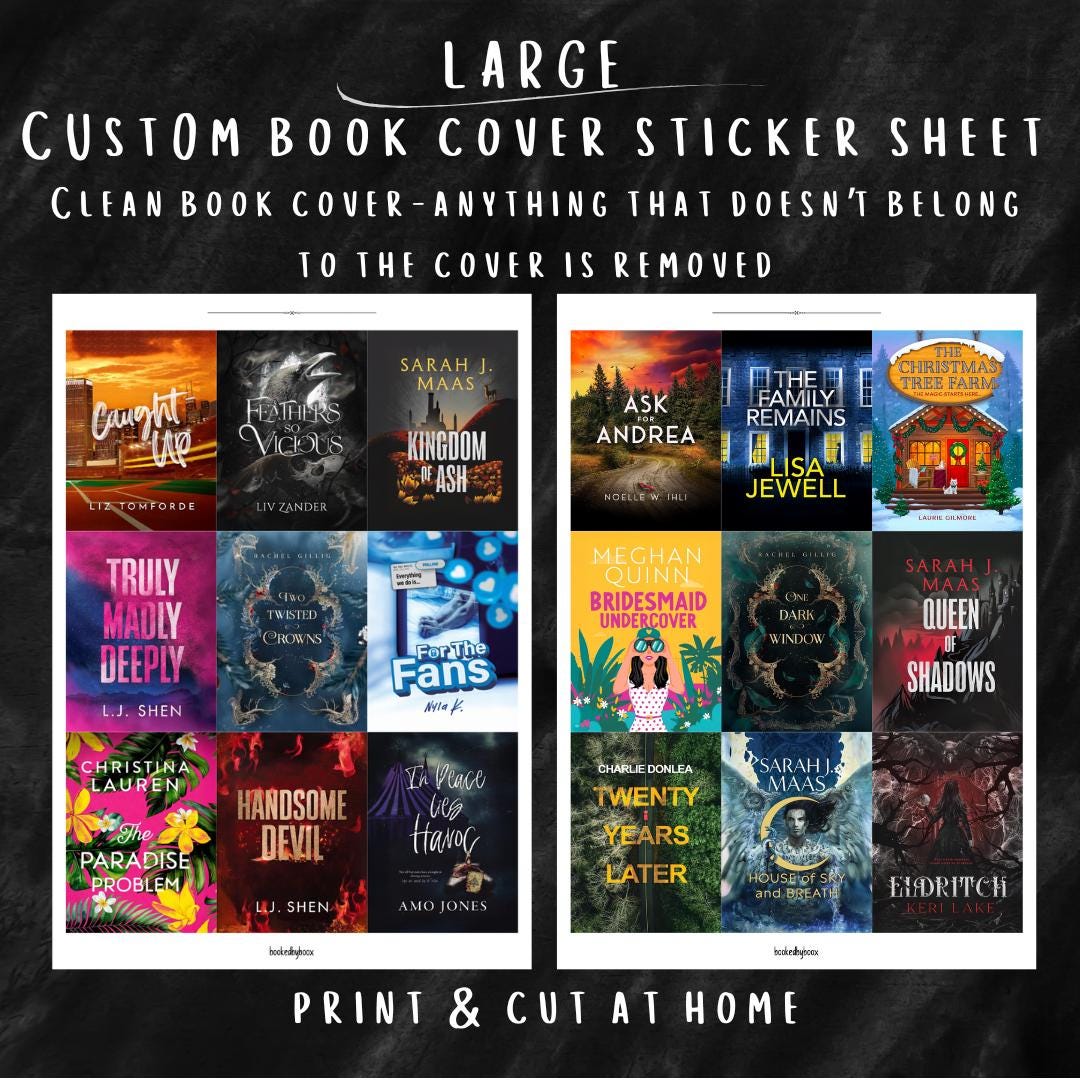 Printable Custom Clean Book Cover Sticker Sheet. No Ads, No