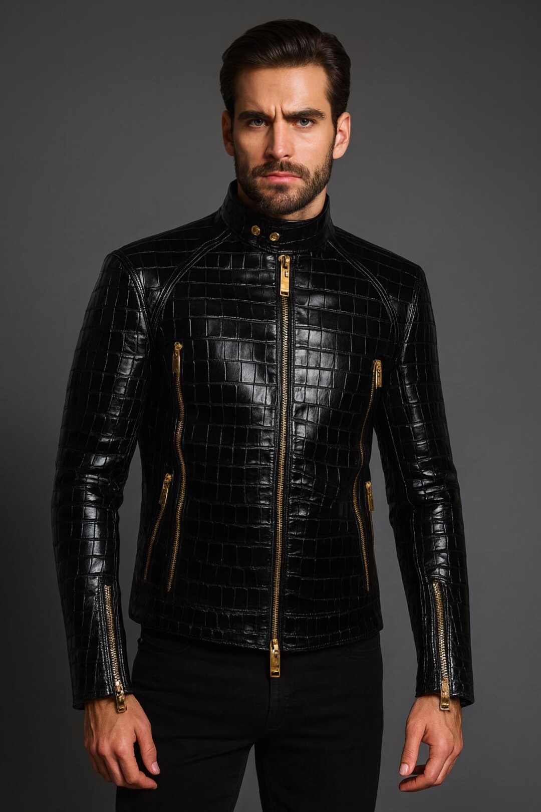Gold Embroidered Crocodile Metallic Jacket