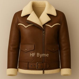 Brown Shearling Leather Aviator Jacket | Men&#39;s Lambskin Bomber Coat