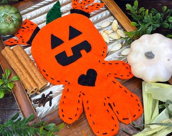 Orange Pumpkin Poppet Doll: Halloween Fall Ritual Decor