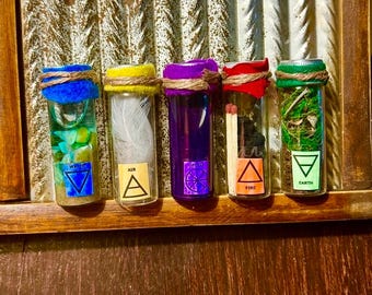 Five Element Ritual Jars: Earth, Air, Fire, Water, Spirit Balance Tools