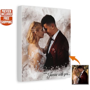 Custom Watercolor Wedding Portrait: Anniversary Gift for Couple