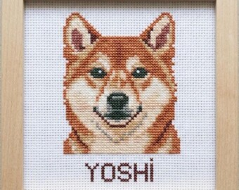 Personalized Shiba Inu Cross Stitch Pattern, Custom Dog Portrait Embroidery (PDF Download)