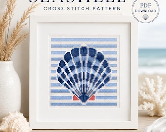 Seashell Cross Stitch Pattern, Nautical Coastal Embroidery Chart (PDF Download)