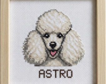 White Poodle Cross Stitch Pattern PDF | Custom Dog Name | Poodle Portrait | No Backstitch | 60x60