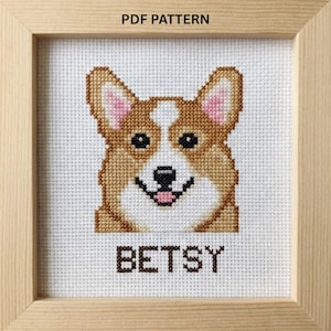 Personalisiertes Corgis Kreuzstichmuster: Pembroke Portrait (PDF Download)