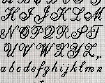 Elegant Cursive Cross Stitch Alphabet Pattern PDF - Wedding Sampler - Digital Download