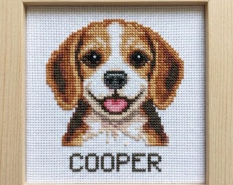 Beagle Dog Cross Stitch Pattern – Personalized Puppy Portrait PDF (Instant Download)