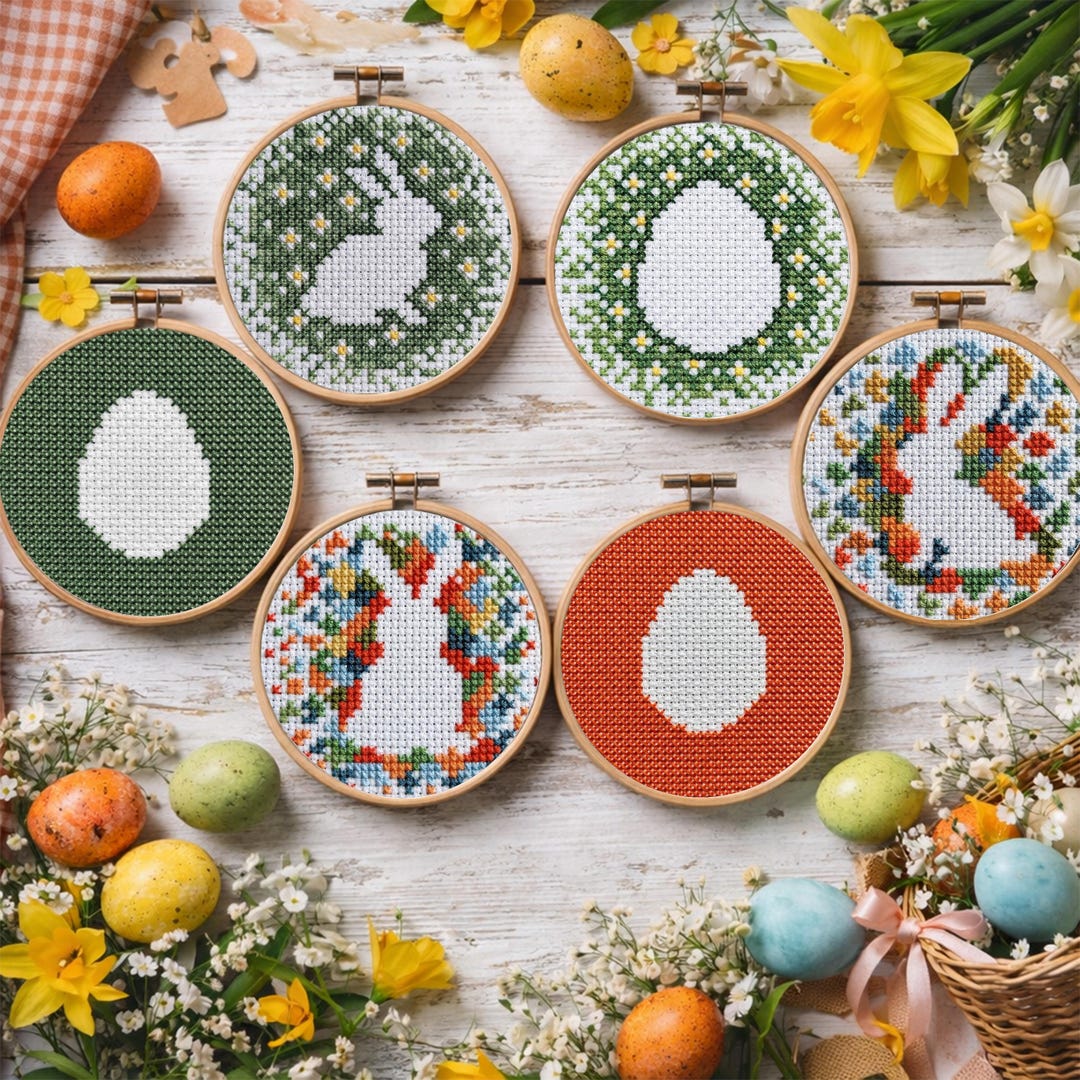 Easter Mini Cross Stitch Pattern Set – 6 Designs (bunny, Egg & Floral ...