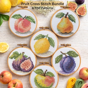 Mini Obst Kreuzstichmuster Bundle, botanisches Set, 6 PDF-Designs (3-Zoll-Rahmen)