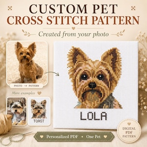 Custom Pet Cross Stitch Pattern from Photo – Personalized Dog or Cat Portrait PDF