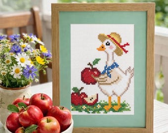 Silly Goose Series – Apple Goose Cross Stitch Pattern (PDF Instant Download)