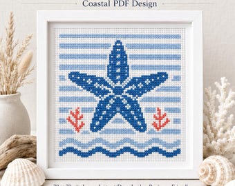Starfish Cross Stitch Pattern, Coastal Nautical PDF Design (Beginner Friendly)