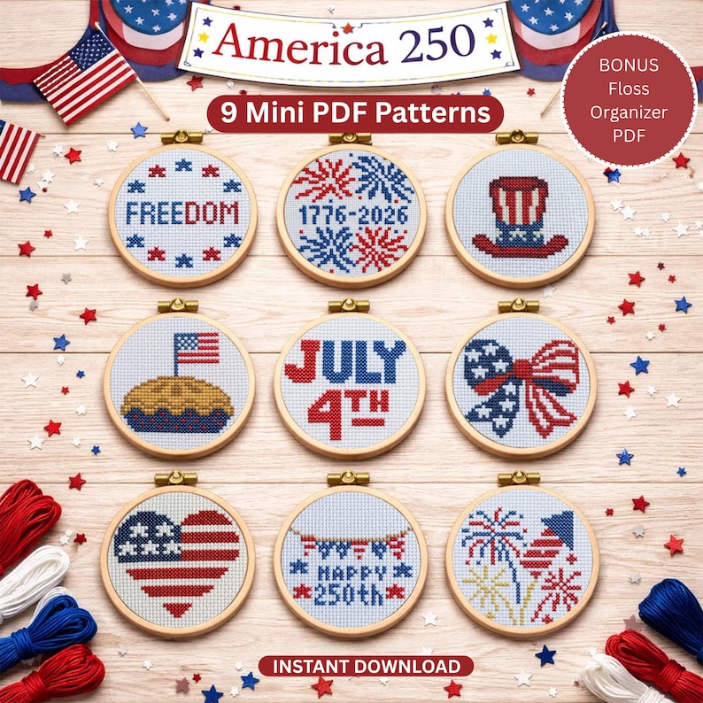 America 250 Mini Cross Stitch Patterns Bundle (9 PDF Designs) - Etsy