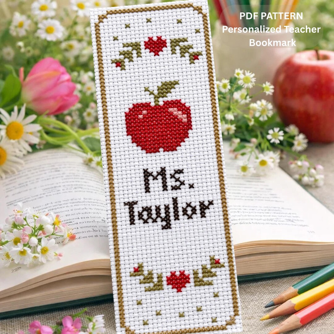 Personalized Teacher Bookmark Cross Stitch Pattern (PDF Download) - Etsy